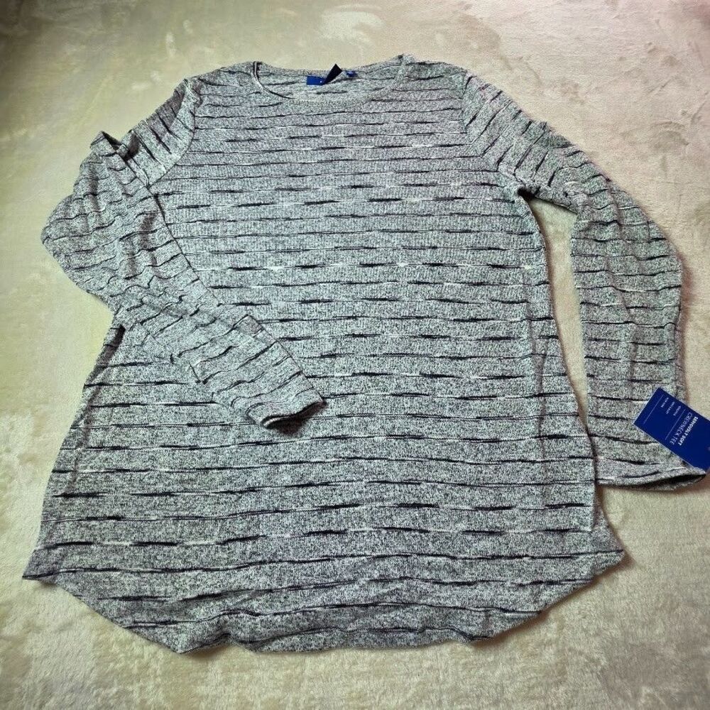 Apt. 9 Crew Neck Super Soft Medium Long Sleeve T Shirt Grey Stripe WA83K019RR5